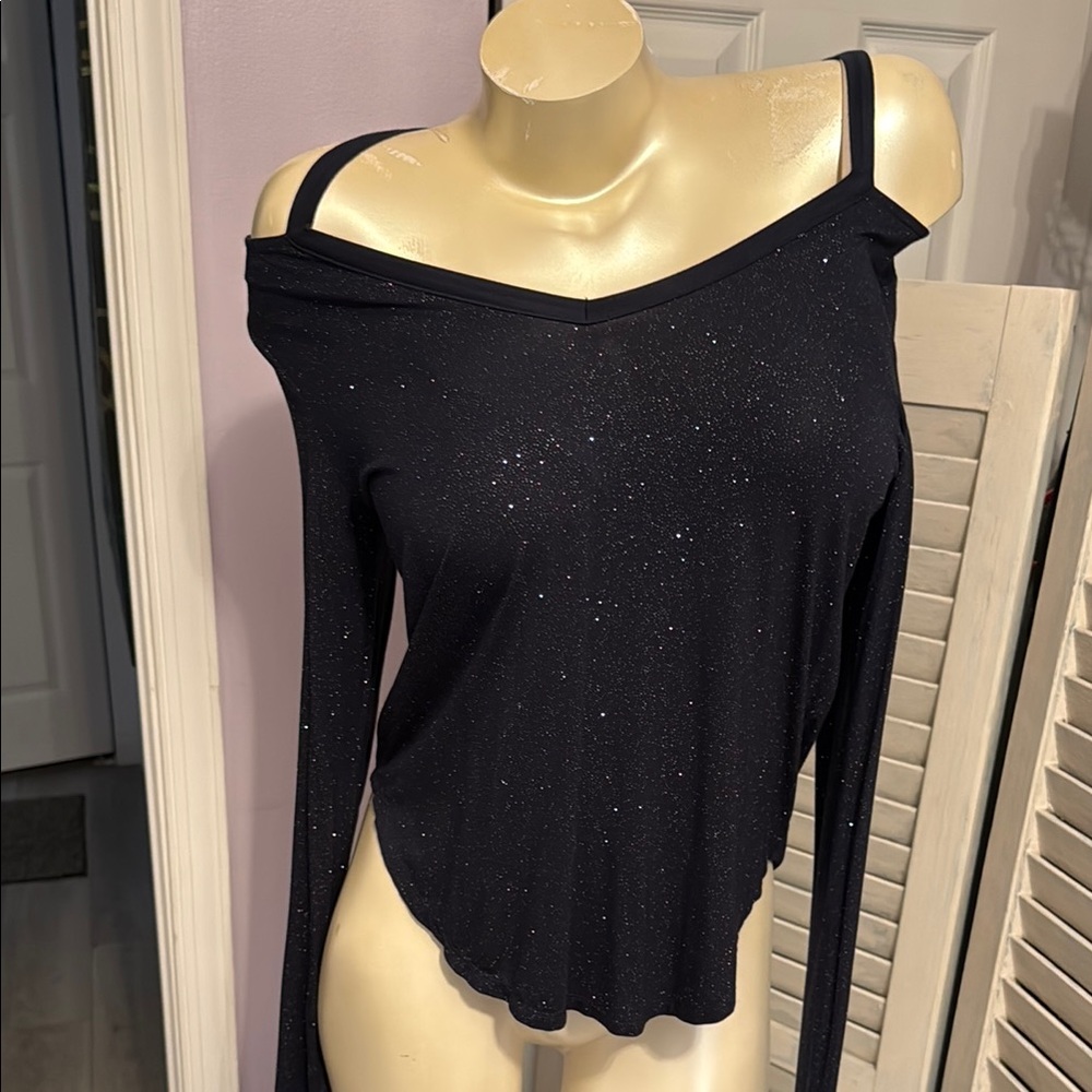 Chaser navy blue sheer glitter Long Sleeve top stretch soft excellent condition.